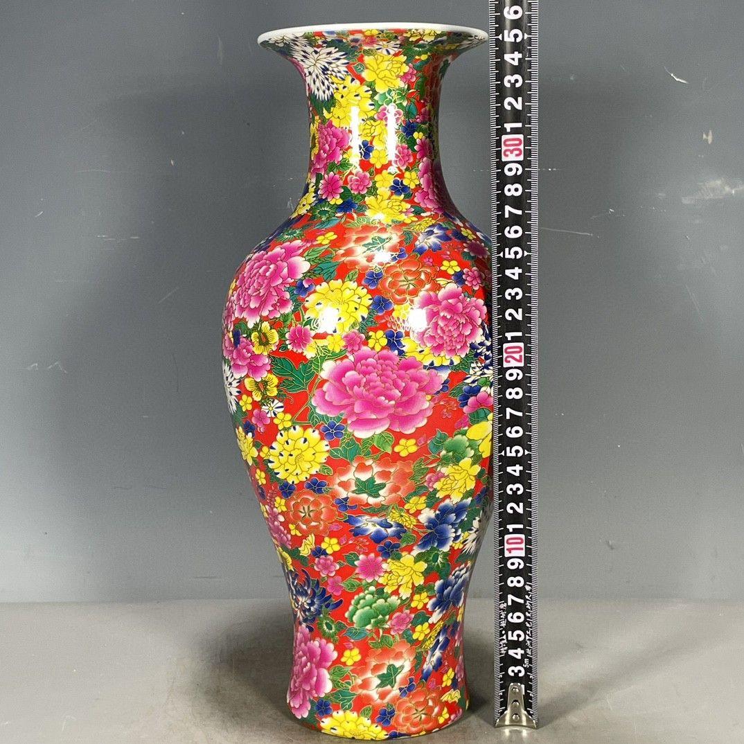 大清乾隆帝五彩花卉図案花瓶 景徳鎮 陶磁器 装飾品 現代工芸品美術品 置物