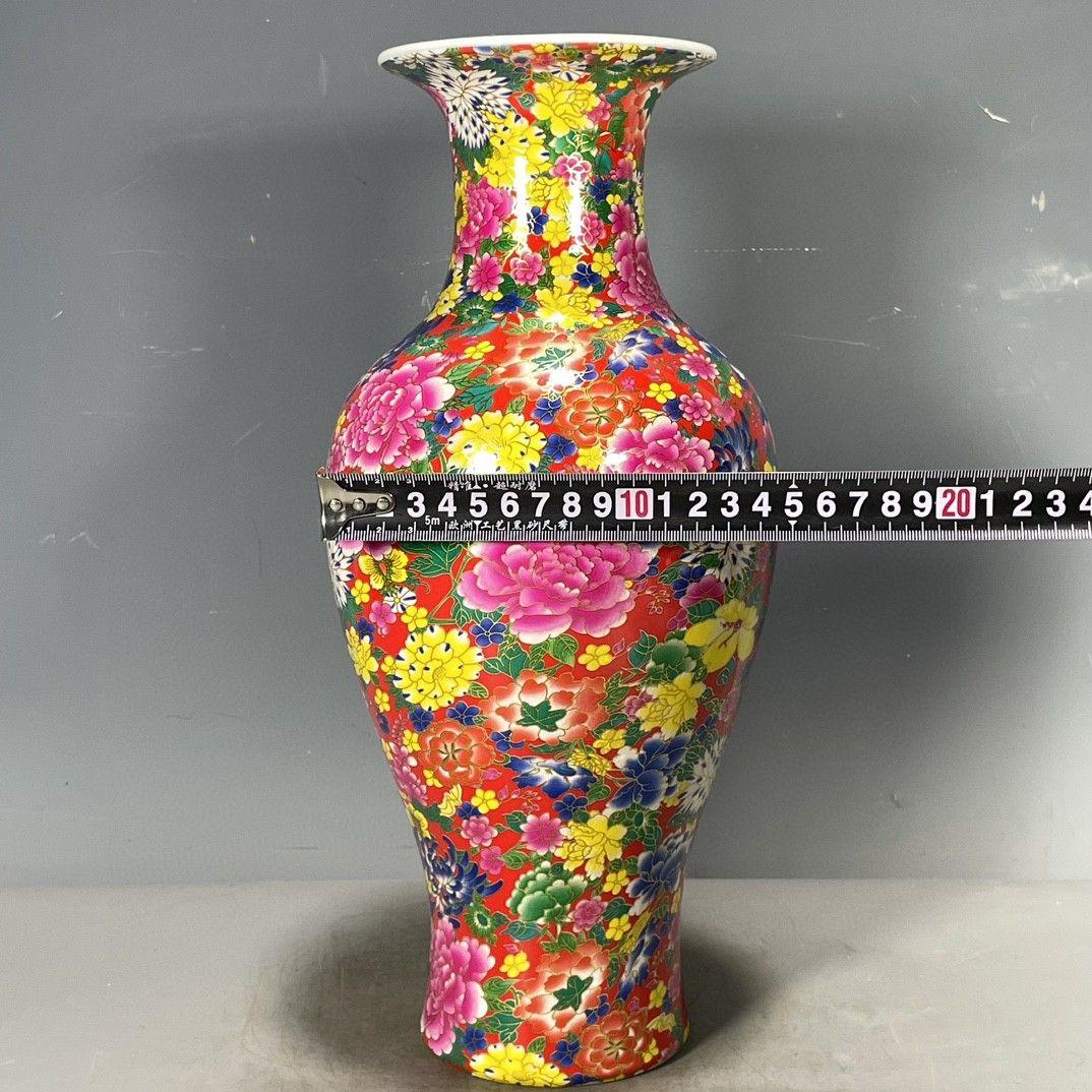大清乾隆帝五彩花卉図案花瓶 景徳鎮 陶磁器 装飾品 現代工芸品美術品 置物