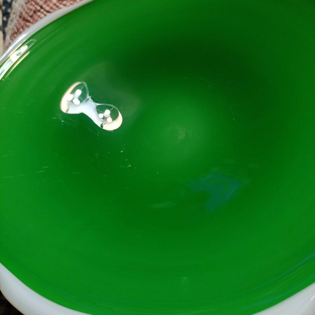 明治大正ロマン★緑被せ 乳白色コンポート　アンティーク　26.5cm