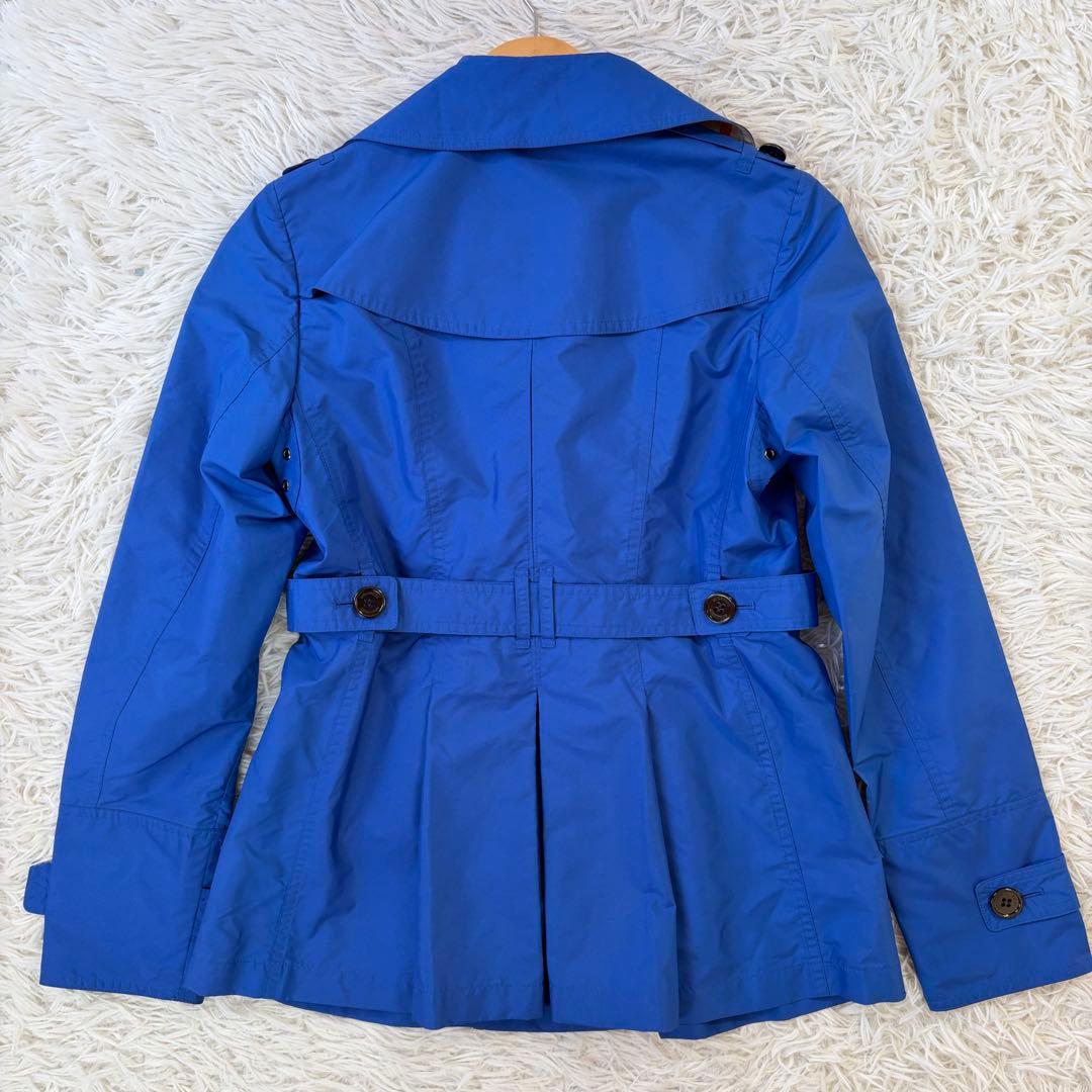 【美品/撥水/希少ブルー】BURBERRY トレンチコート プリーツ チェック