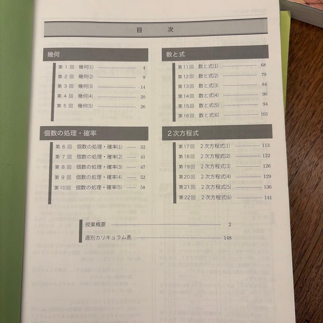 鉄緑会中2数学基礎講座・問題集セット
