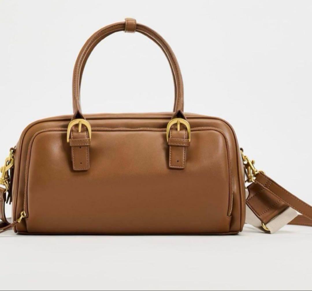 新品未使用　zara ジッパーボストンバッグ　ショルダーバッグ　ブラウン