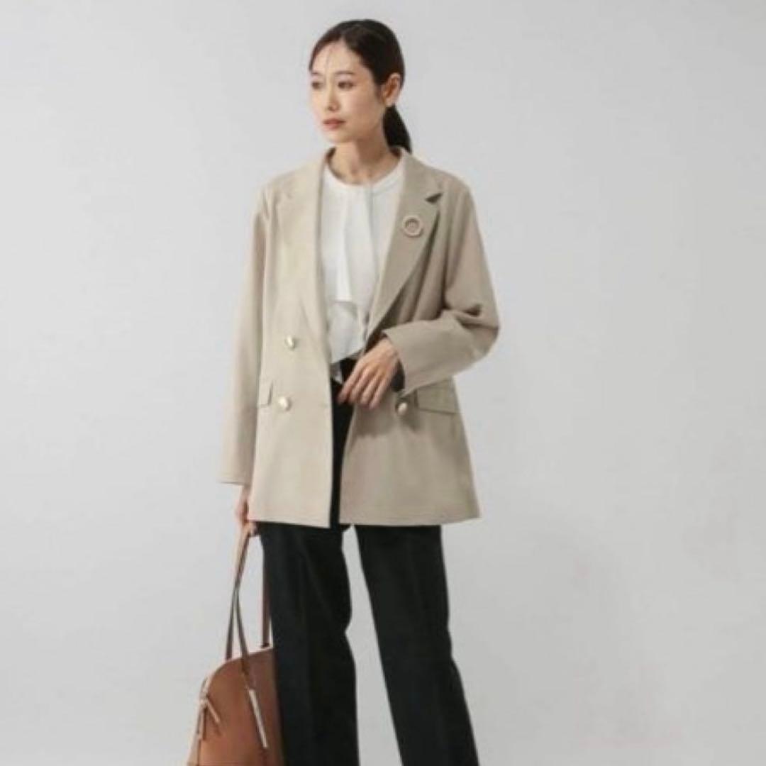 GLOBAL WORK ウツクシルエットダブルジャケット　ライトベージュ　M