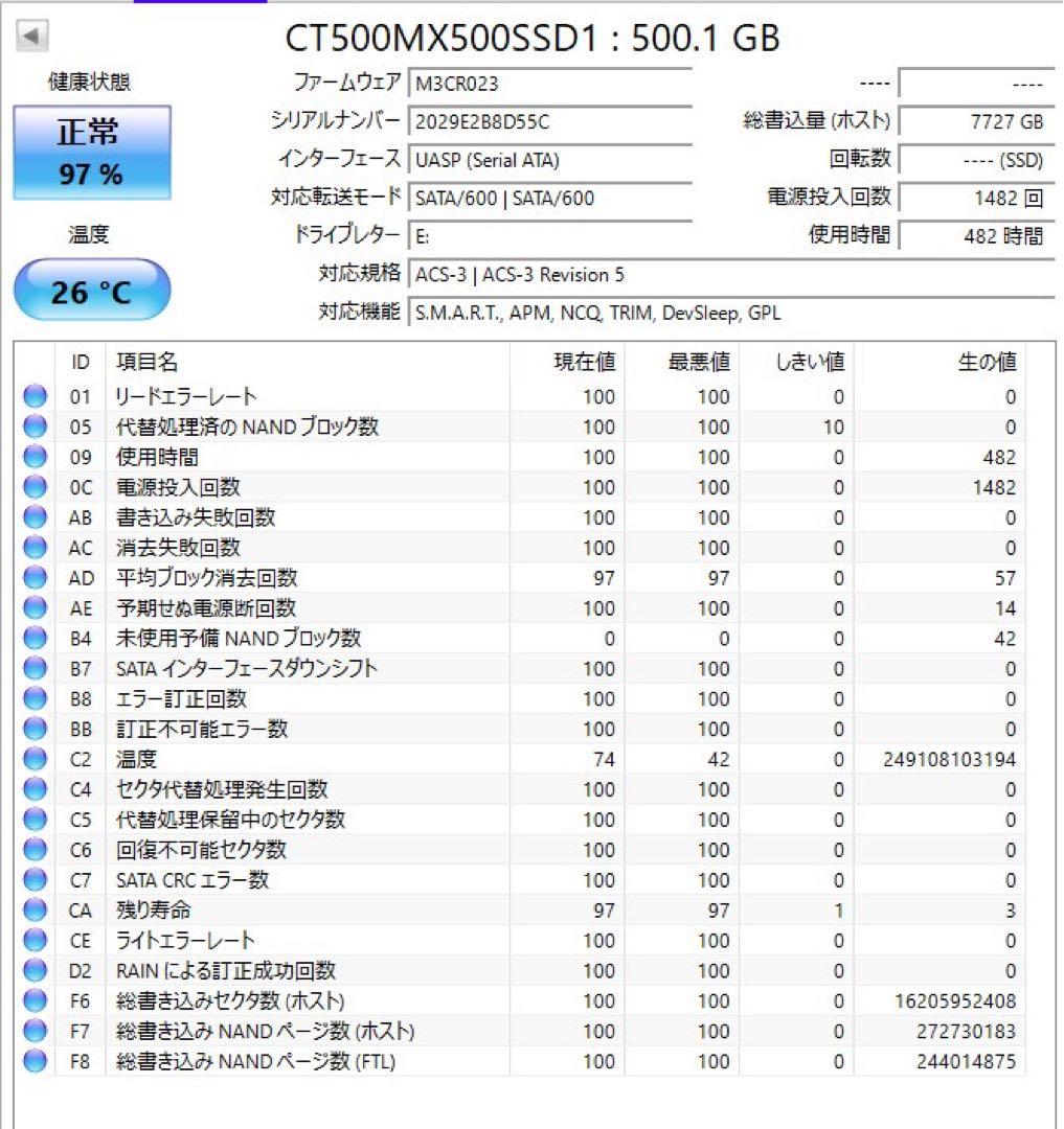 ジ*ン様 Crucial MX500 500GB 2.5インチSSD