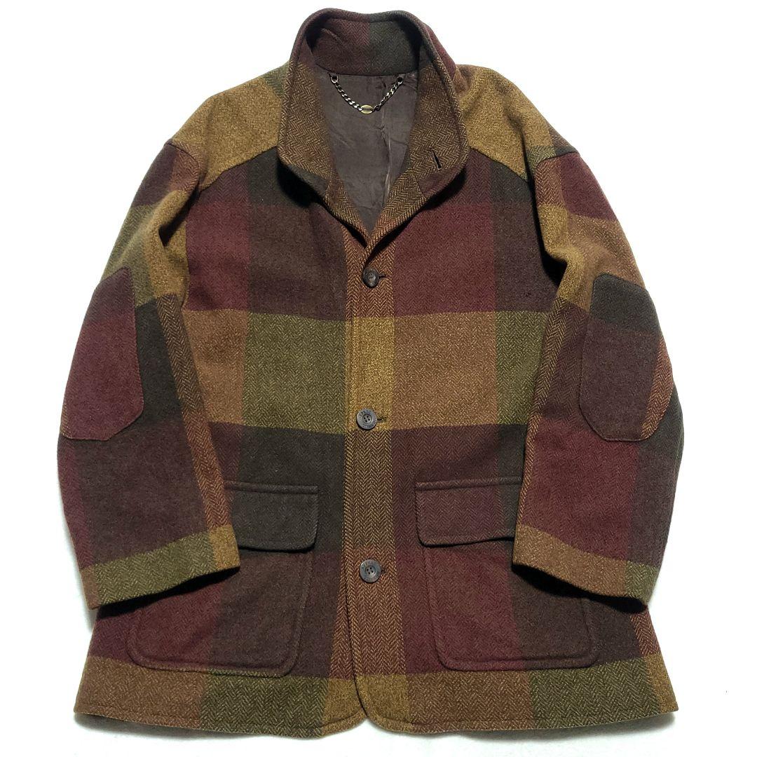 【希少 L相当】 dunhill　ウールジャケット チェック柄 エルボーパッチ