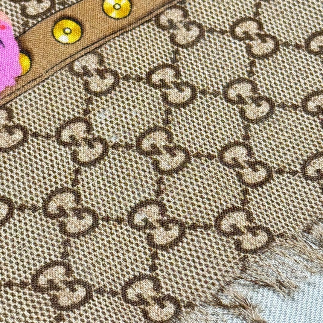 GUCCI グッチ　大判スカーフ　ウール　GG柄　パンジー　花柄　ピンク
