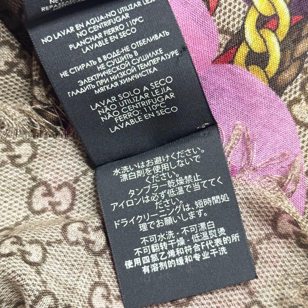 GUCCI グッチ　大判スカーフ　ウール　GG柄　パンジー　花柄　ピンク