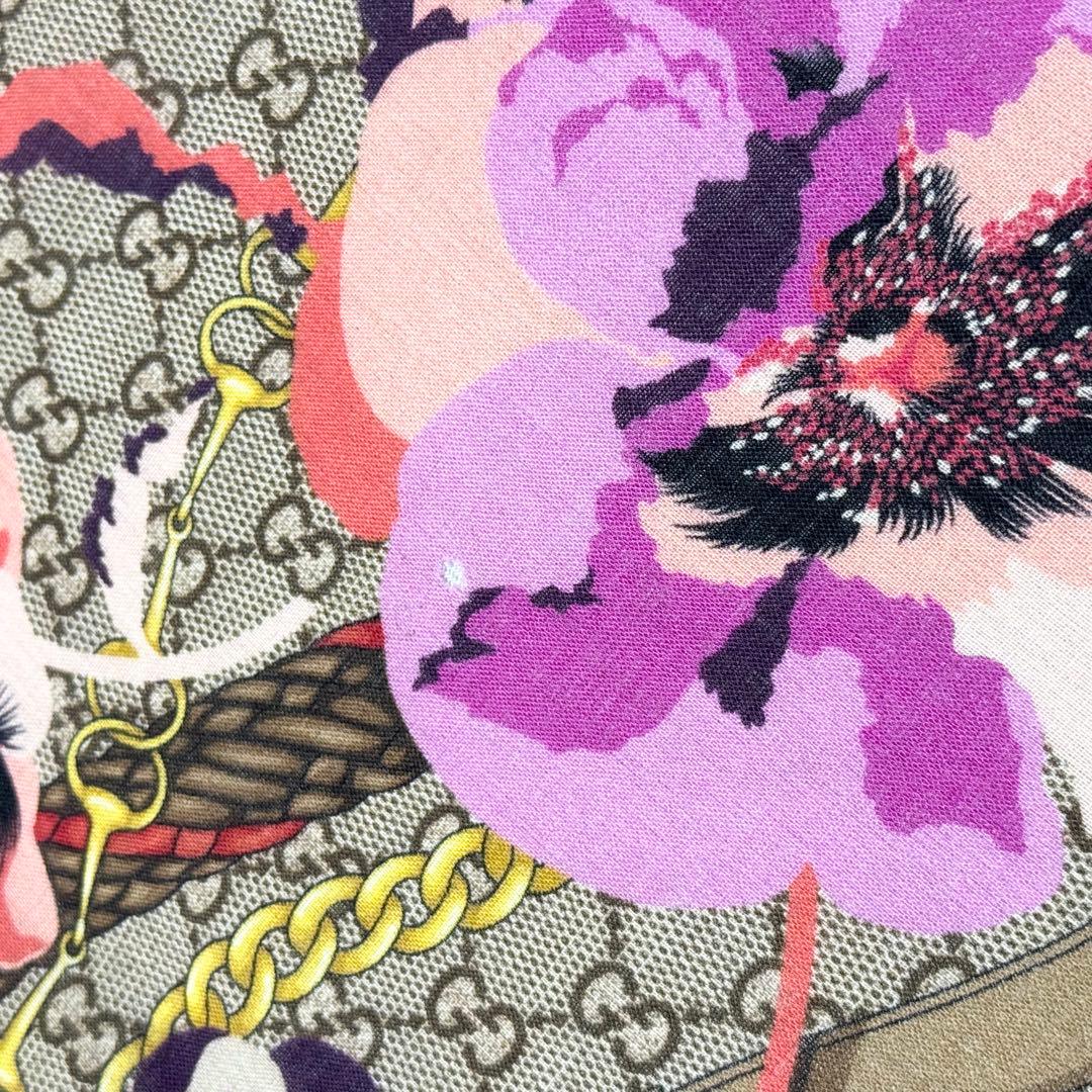 GUCCI グッチ　大判スカーフ　ウール　GG柄　パンジー　花柄　ピンク