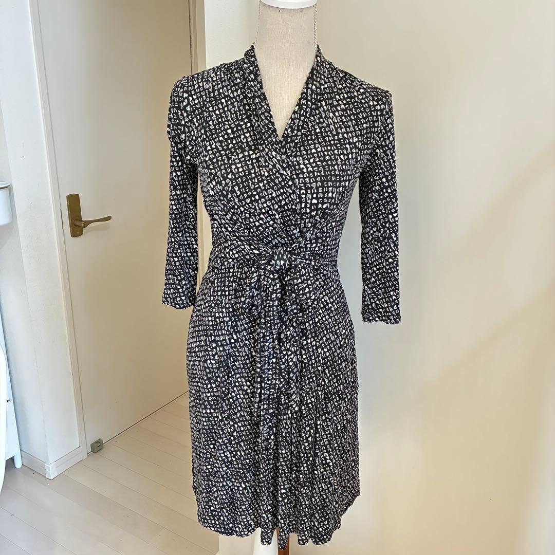 MaxMara カシュクールワンピース 総柄 ウエストマーク ブラック