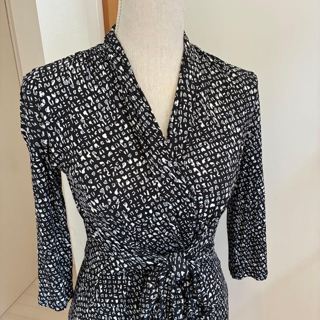 MaxMara カシュクールワンピース 総柄 ウエストマーク ブラック