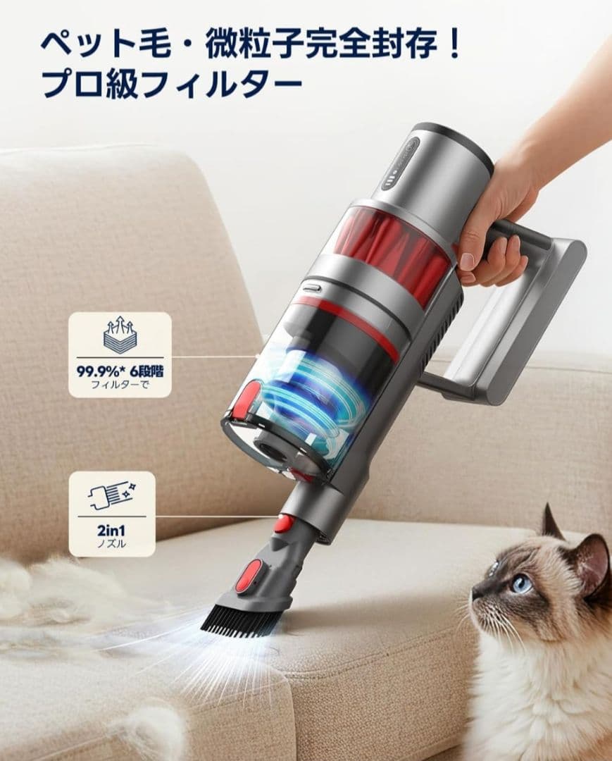 強力掃除機 55KPA 60分連続使用 (レッド)新品未使用品