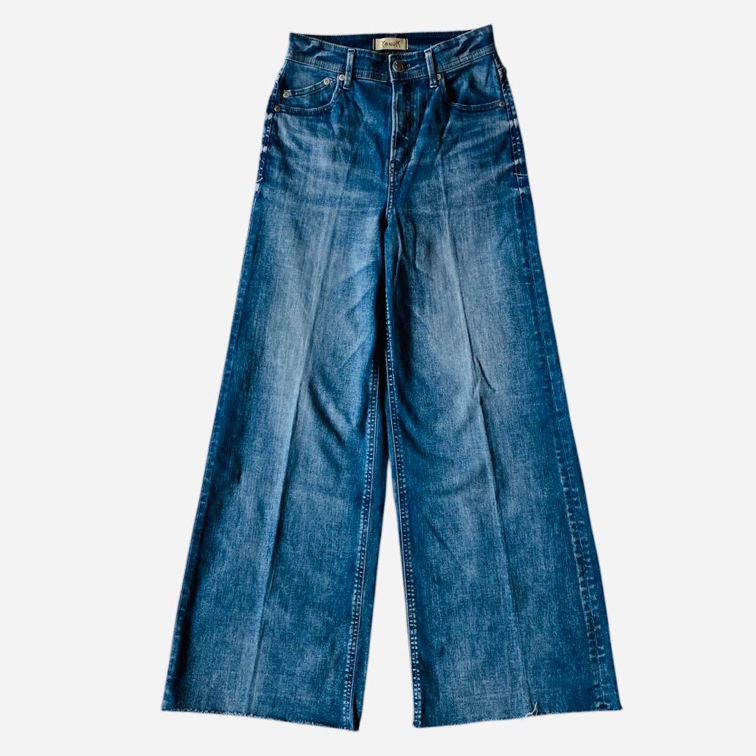 【美品】✨ヤヌーク ワイドフレアデニムパンツ インディゴ CVL 24