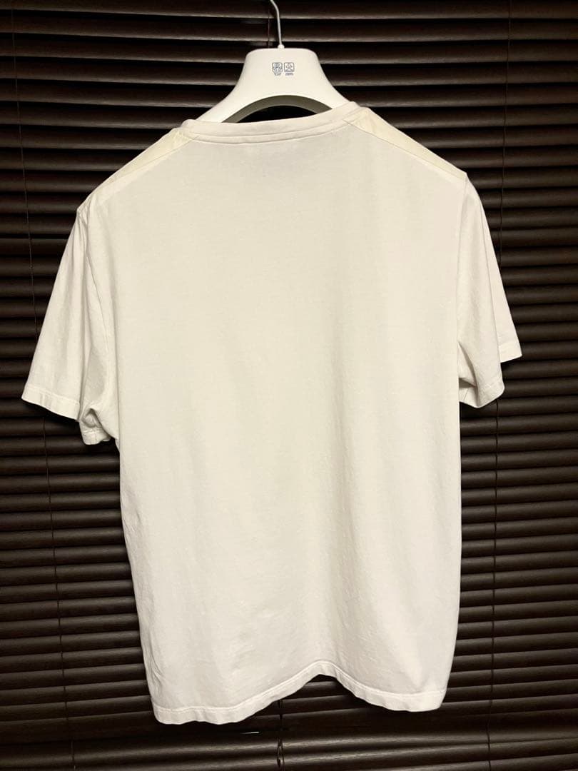 【最終値下げ:プラダ】ホワイト　半袖ロゴTシャツ　M　Uネック(ナイロン切替)