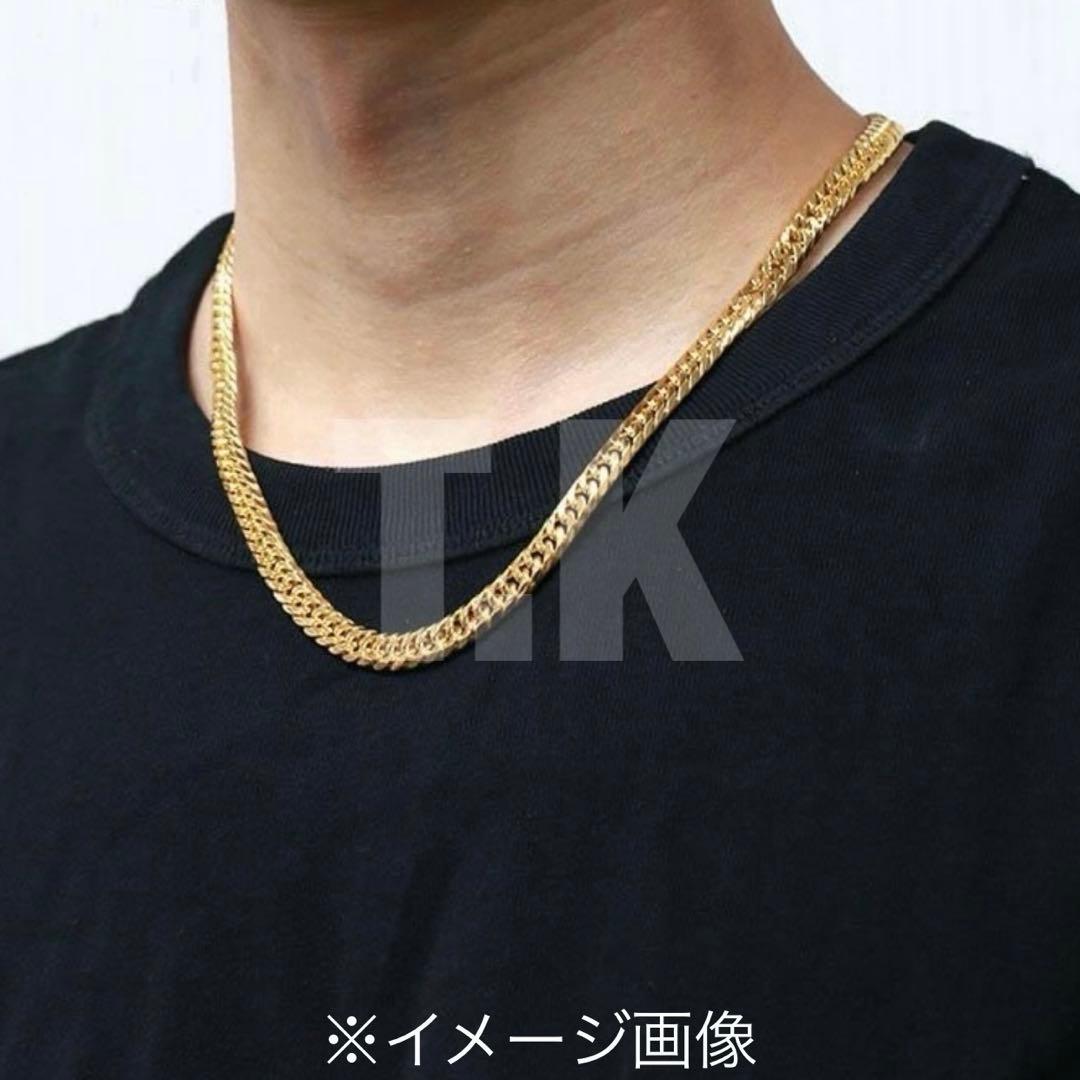 喜平ネックレス ダブル ステンレス 中折式 ゴールド 金 7mm 50/60cm
