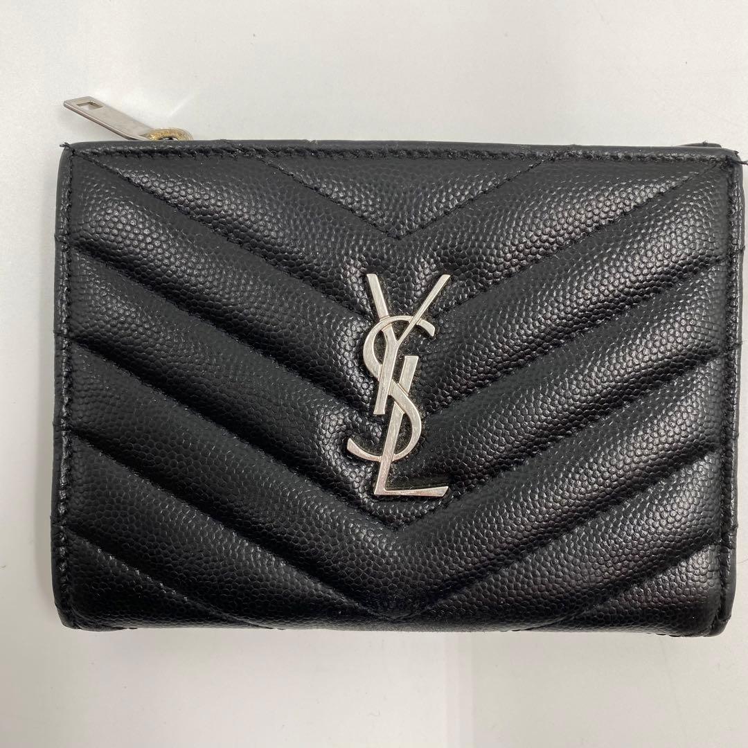 SAINT LAURENT 二つ折り財布　レザー　ブラック VSLロゴ