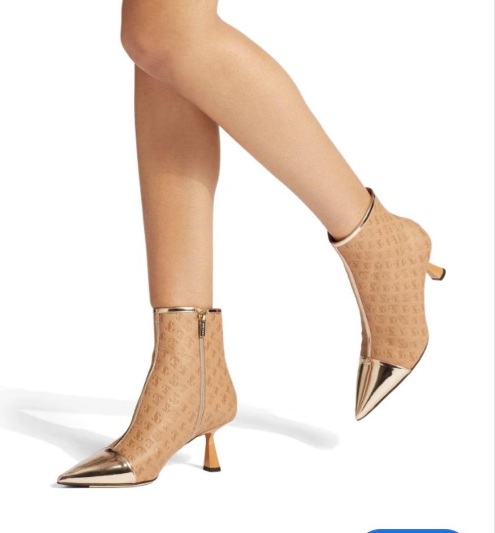 【新品】JIMMY CHOO モノグラムショートブーツ ブーティ ベージュ