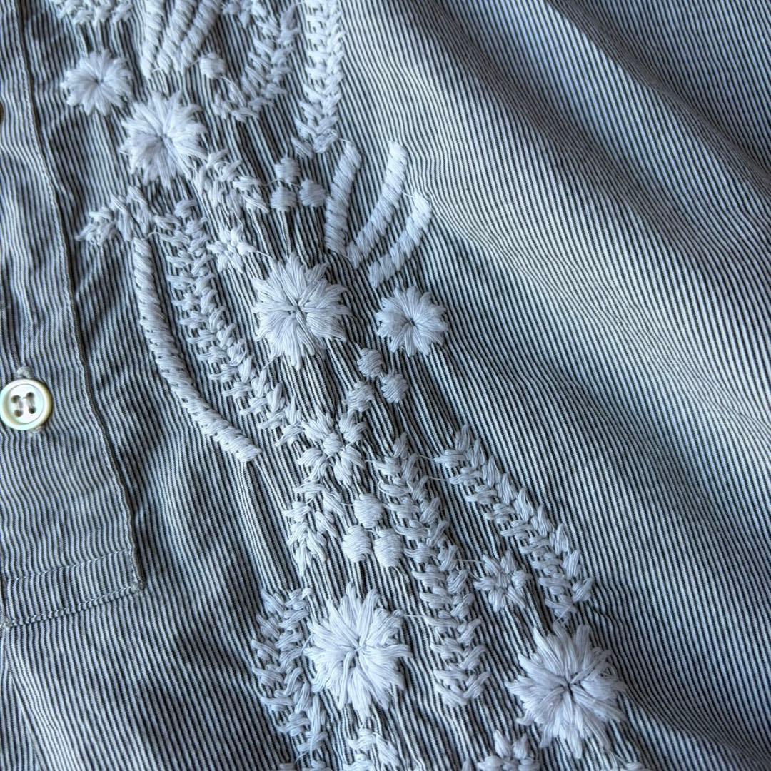美品✨ZUCCa 贅沢ボタニカル刺繍 ストライプ ロングシャツワンピース M
