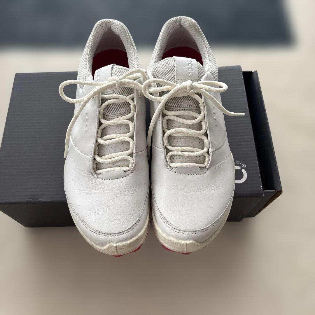 【美品】Ecco ゴルフシューズ ホワイト/レッド　24センチ