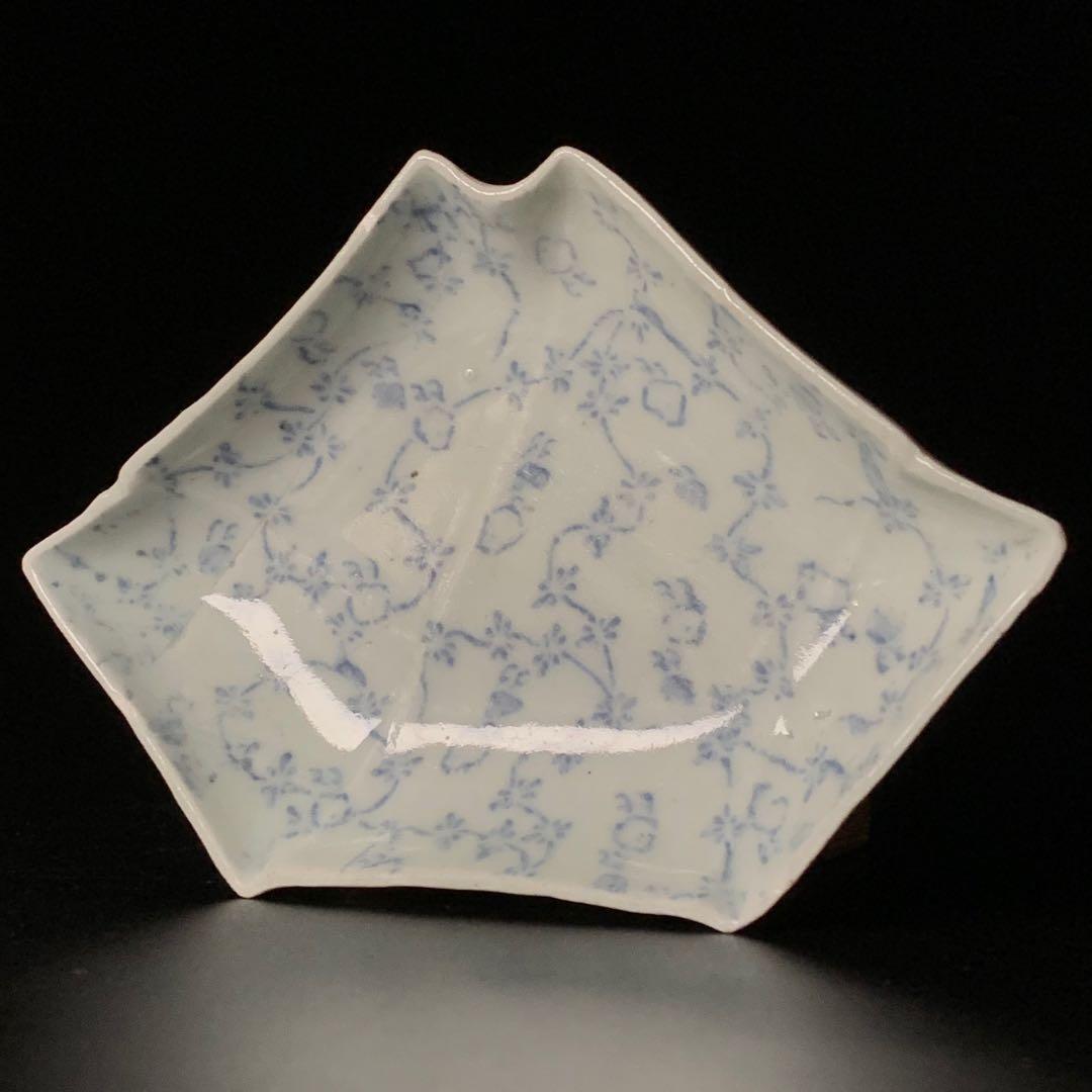 h*m様 【古伊万里】型紙摺印判 『花蔓草に千鳥』 熨斗形 皿 No.3