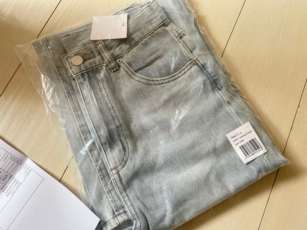 ◇TWWデニム◇韓国◇新品タグ付タイトウエストワイドデニムwashed-blue