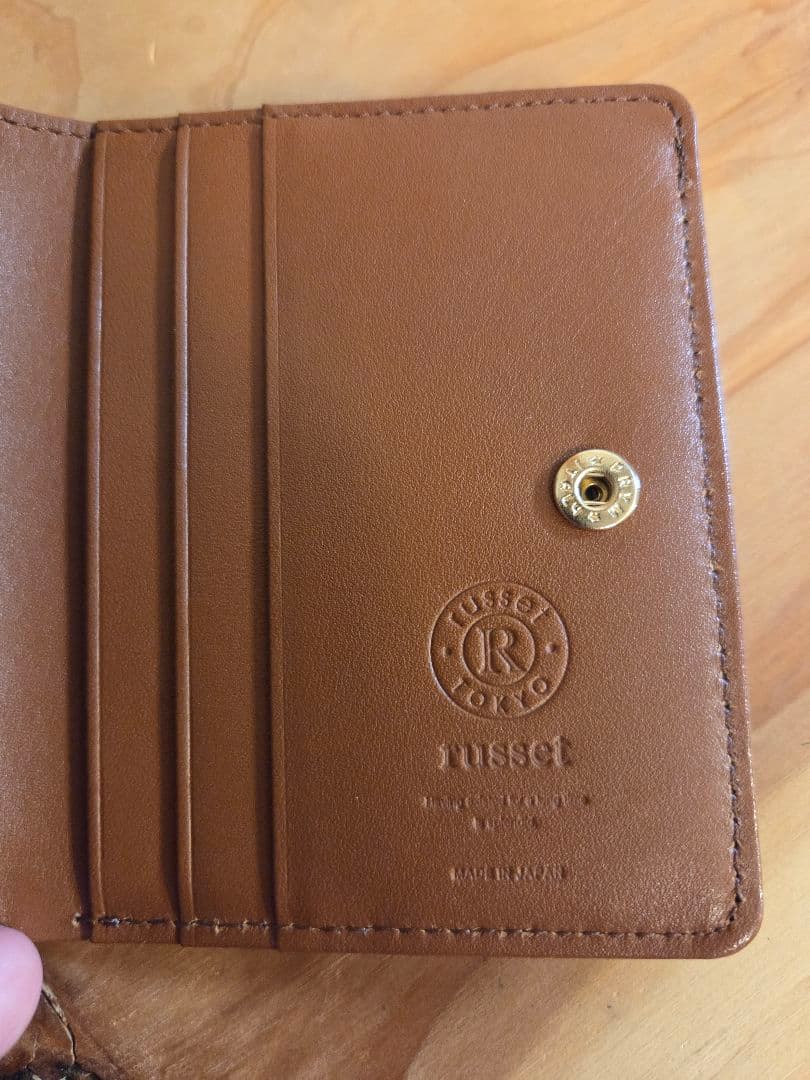 russet ラシット 三つ折りミニ財布 モノグラム ネイビー×ブラウン レザー