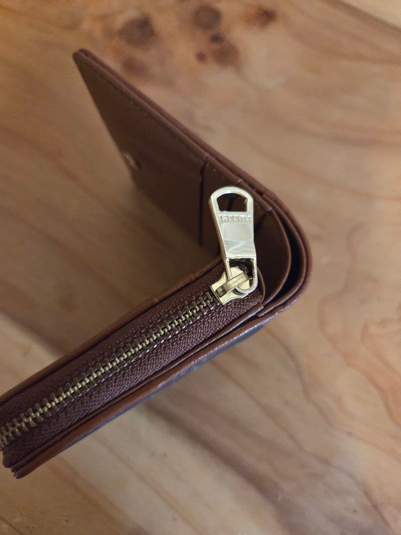 russet ラシット 三つ折りミニ財布 モノグラム ネイビー×ブラウン レザー
