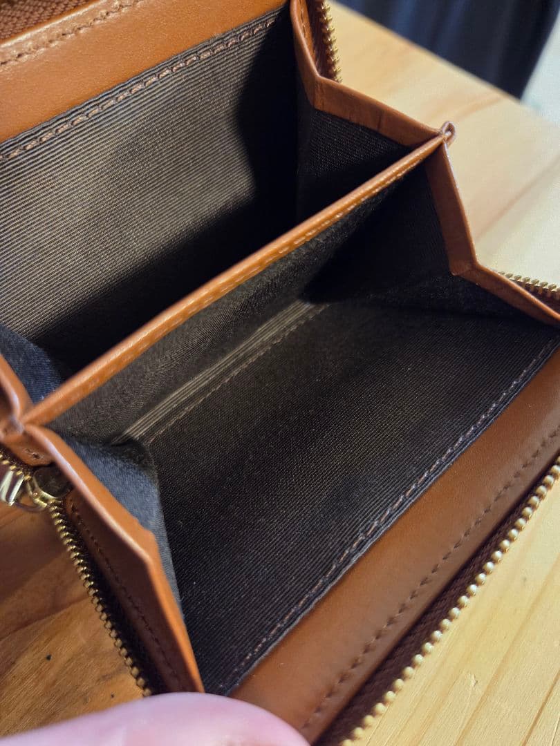russet ラシット 三つ折りミニ財布 モノグラム ネイビー×ブラウン レザー