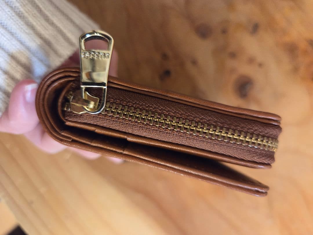 russet ラシット 三つ折りミニ財布 モノグラム ネイビー×ブラウン レザー
