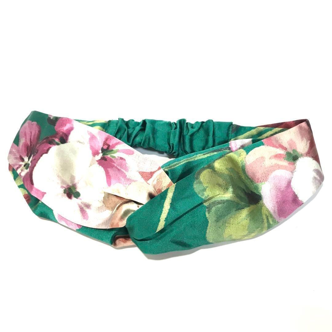 美品 GUCCI グッチ ヘアバンド ターバン 花柄 緑 ヘアアクセサリー