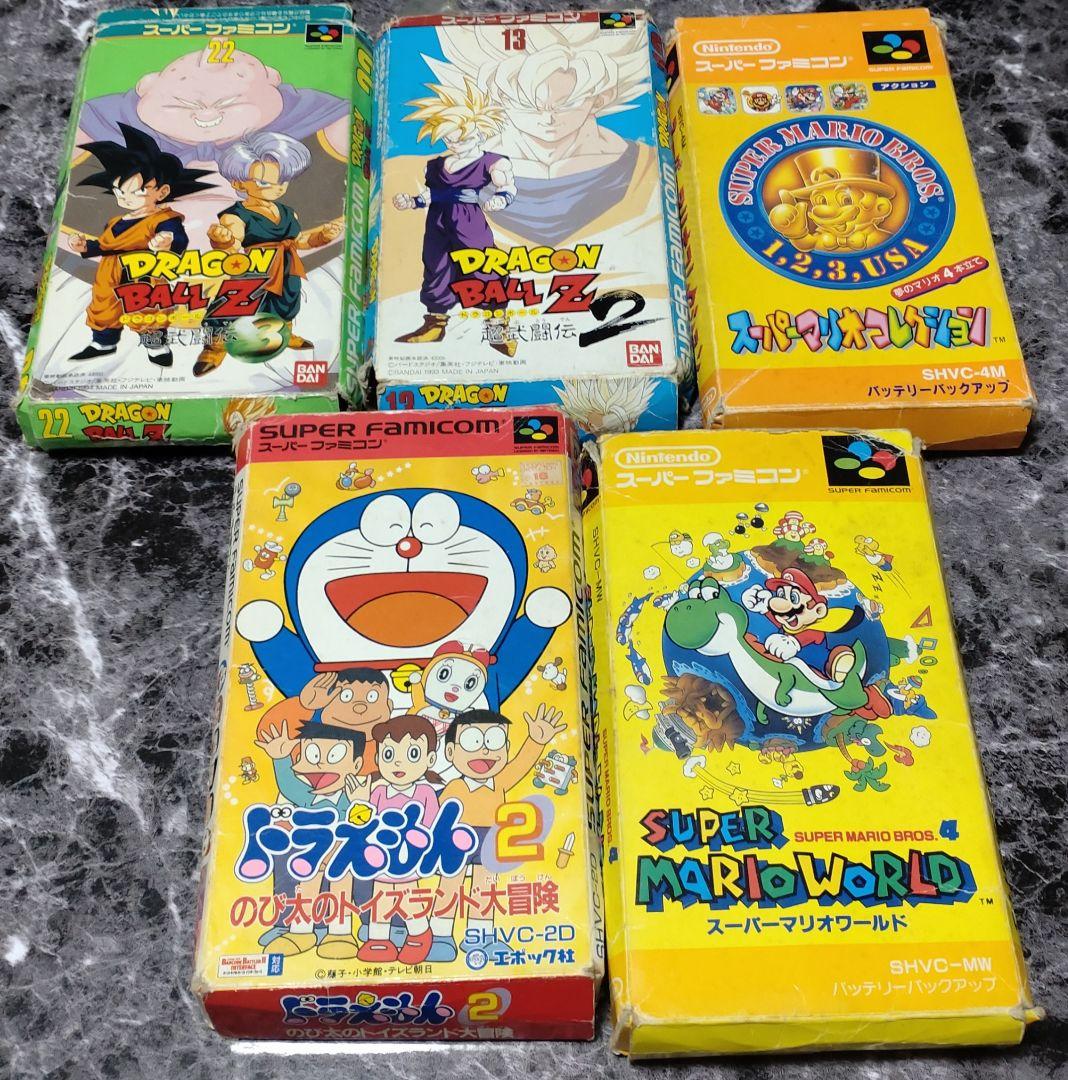 【スーパーファミコン 本体アダプタコントローラー付+カセット5本  箱付】