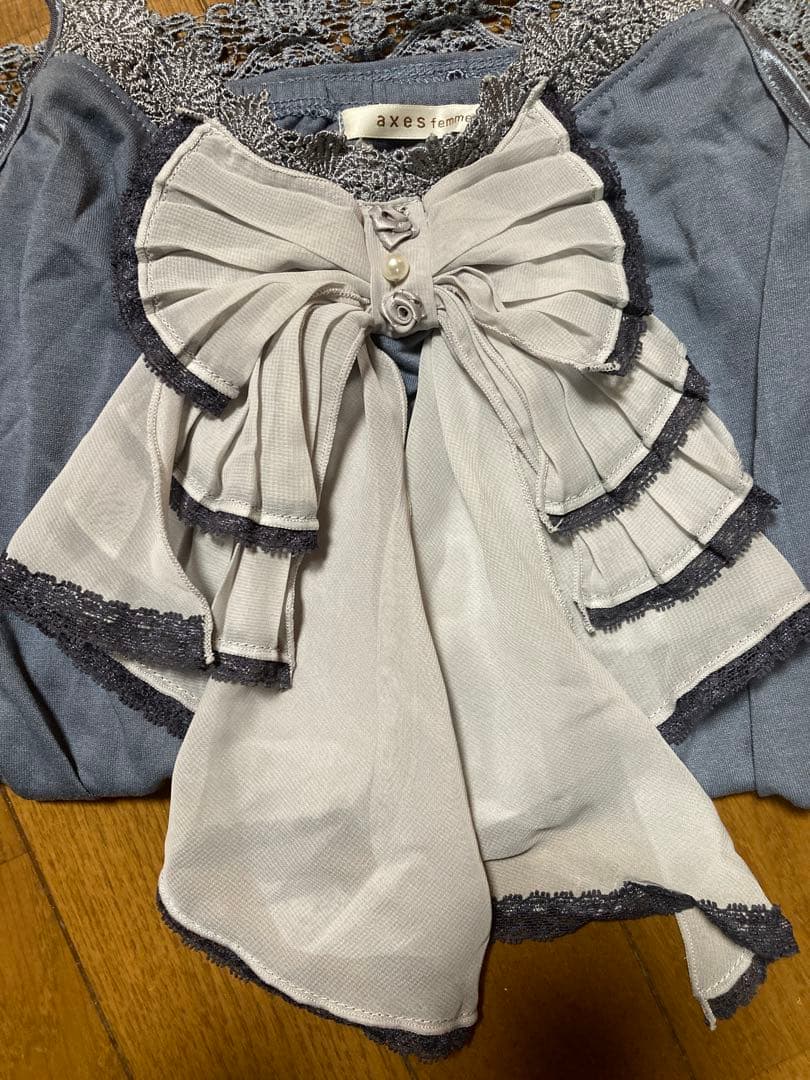 axes femme♡ビッグリボンキャミソール♡くすみブルー♡巻きバラ❤︎
