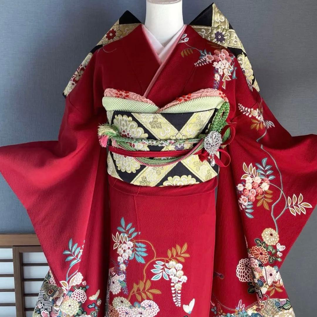 振袖フルセット　高身長　手描き友禅　成人式振袖　振袖　裄丈67 ➕サイズ　赤