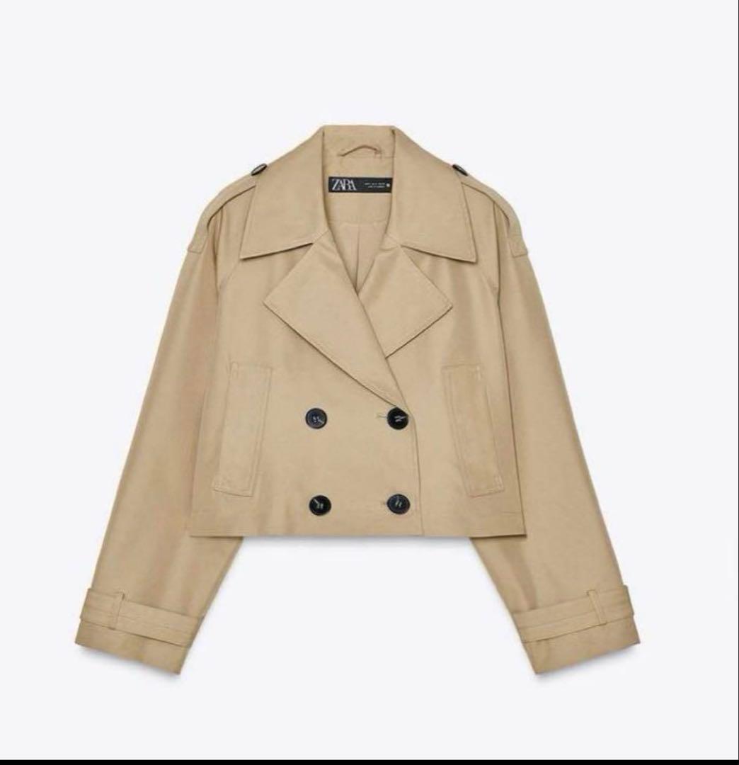 ZARA ショートダブルブレストトレンチコート ベージュ Lサイズ