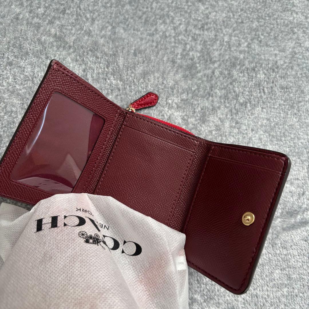 COACH 三つ折り財布 ワインレッド 保存袋付き