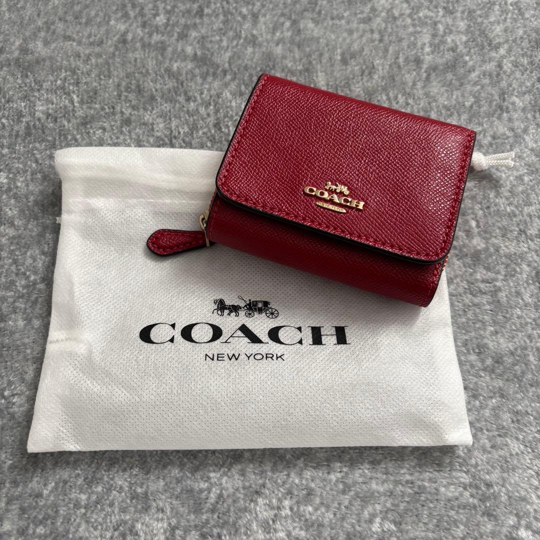 COACH 三つ折り財布 ワインレッド 保存袋付き
