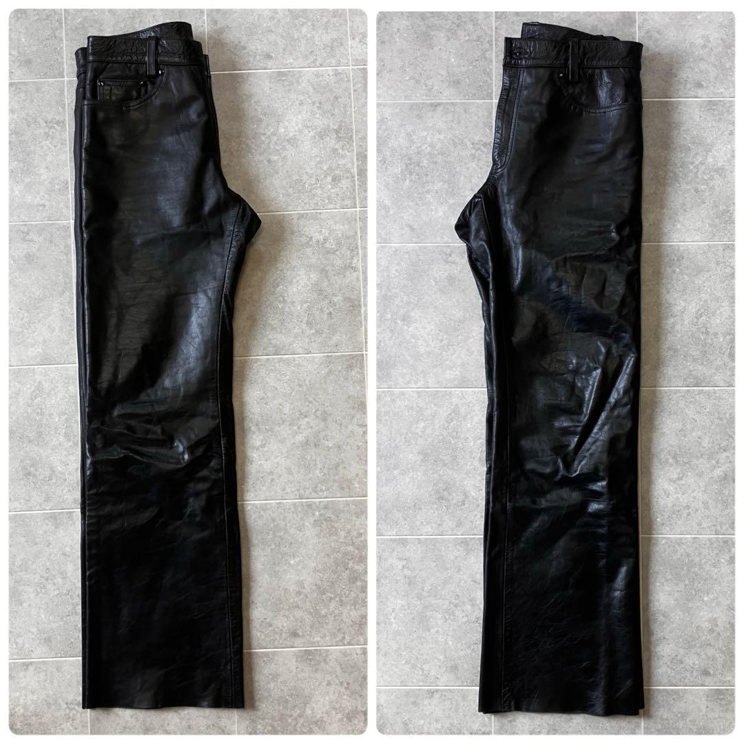 HORN WORK レザーパンツ ブーツカット フレア 本革 黒 ブラック 32