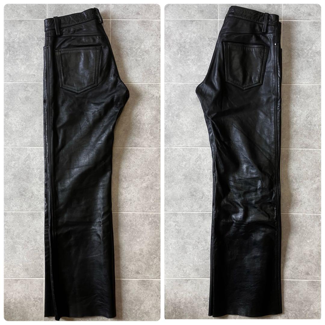 HORN WORK レザーパンツ ブーツカット フレア 本革 黒 ブラック 32