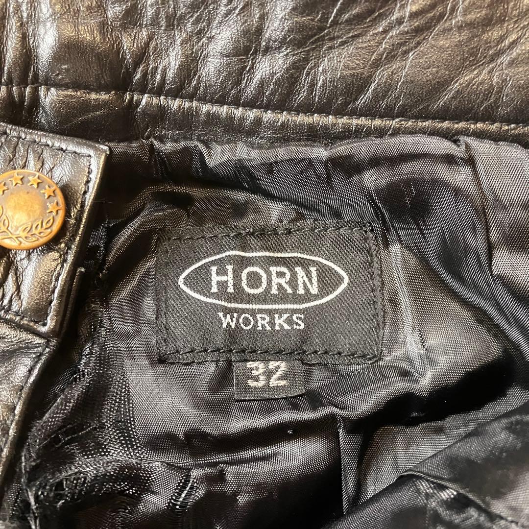 HORN WORK レザーパンツ ブーツカット フレア 本革 黒 ブラック 32