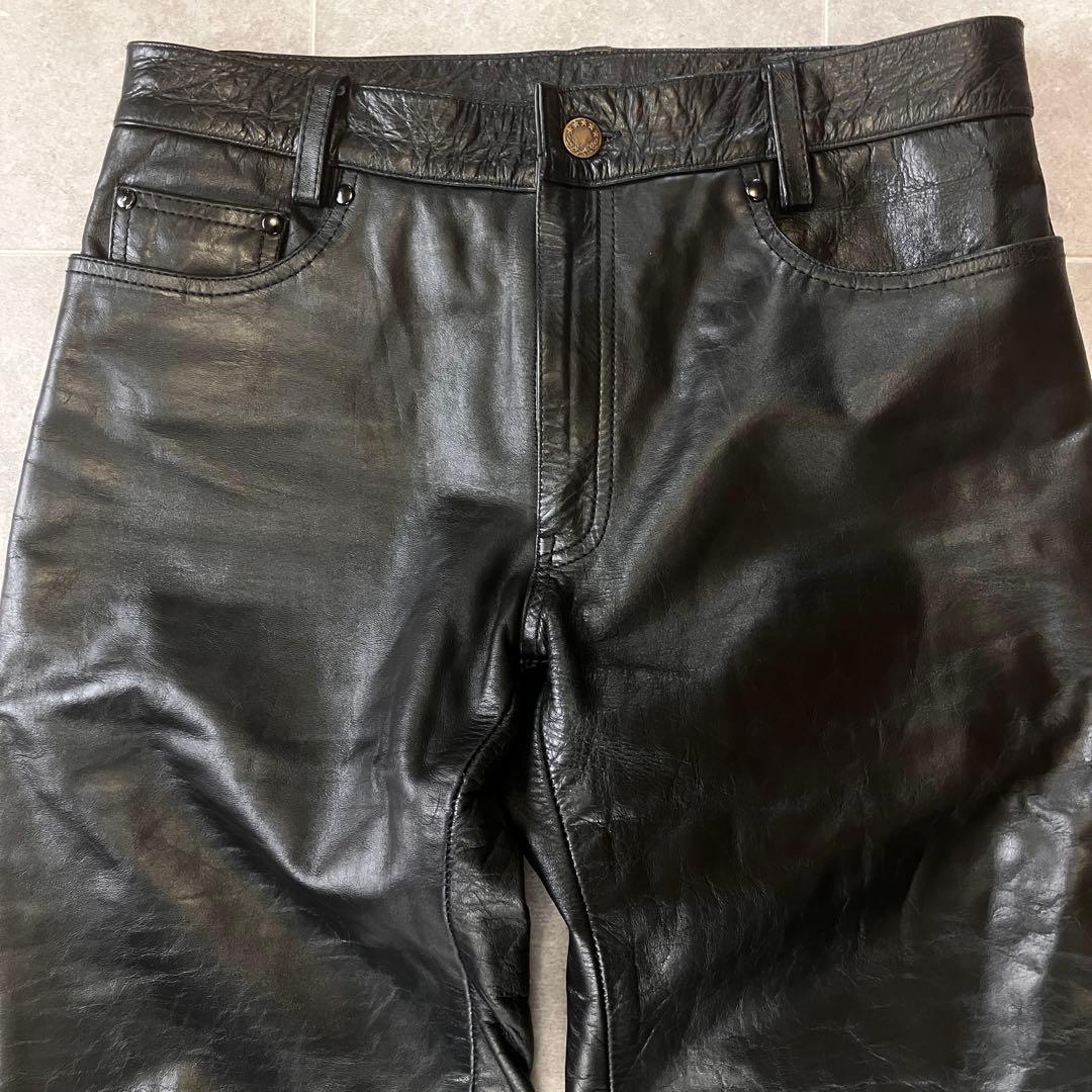 HORN WORK レザーパンツ ブーツカット フレア 本革 黒 ブラック 32