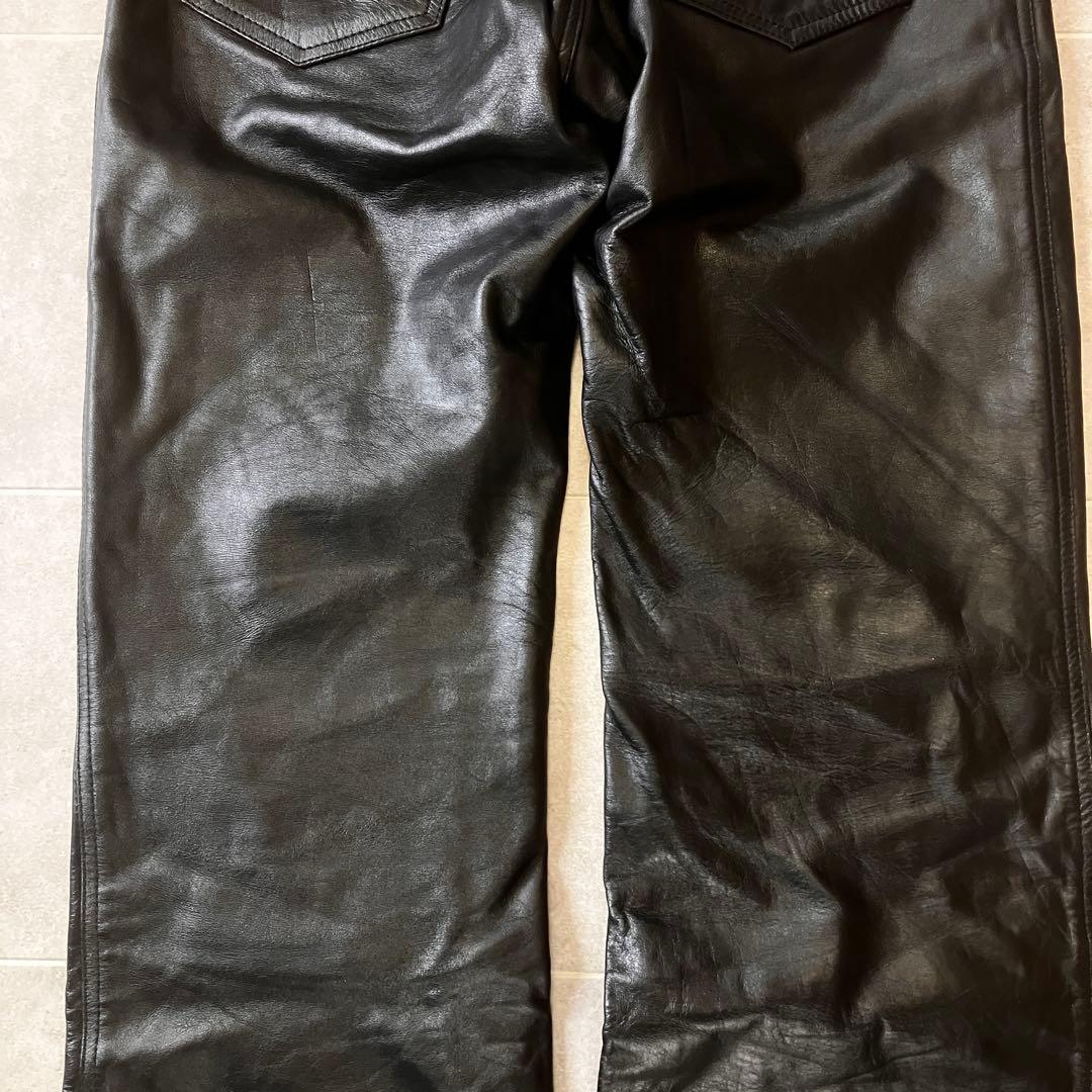 HORN WORK レザーパンツ ブーツカット フレア 本革 黒 ブラック 32