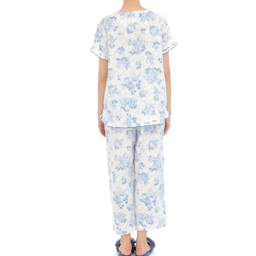 【新品】ナルエーコットンダブルガーゼ トワルドスリーズ パジャマ半袖［M~L］青