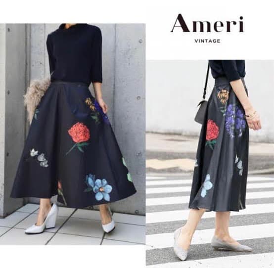 Ameri VINTAGE AMANDA FLARE SKIRT ブラック