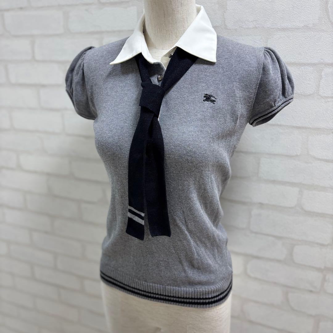 BURBERRY BLUE LABEL グレー M ポロシャツ ネクタイ付き