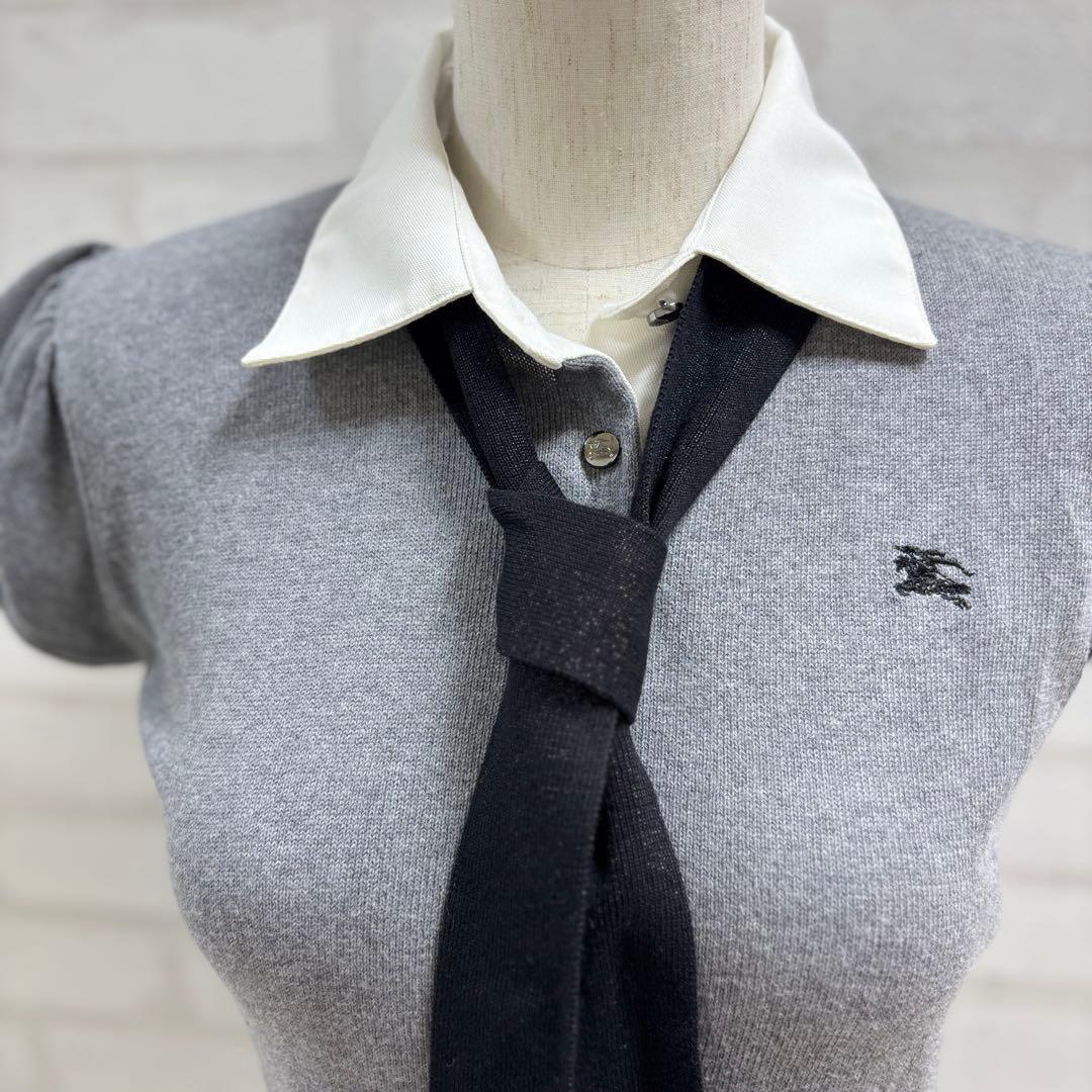 BURBERRY BLUE LABEL グレー M ポロシャツ ネクタイ付き