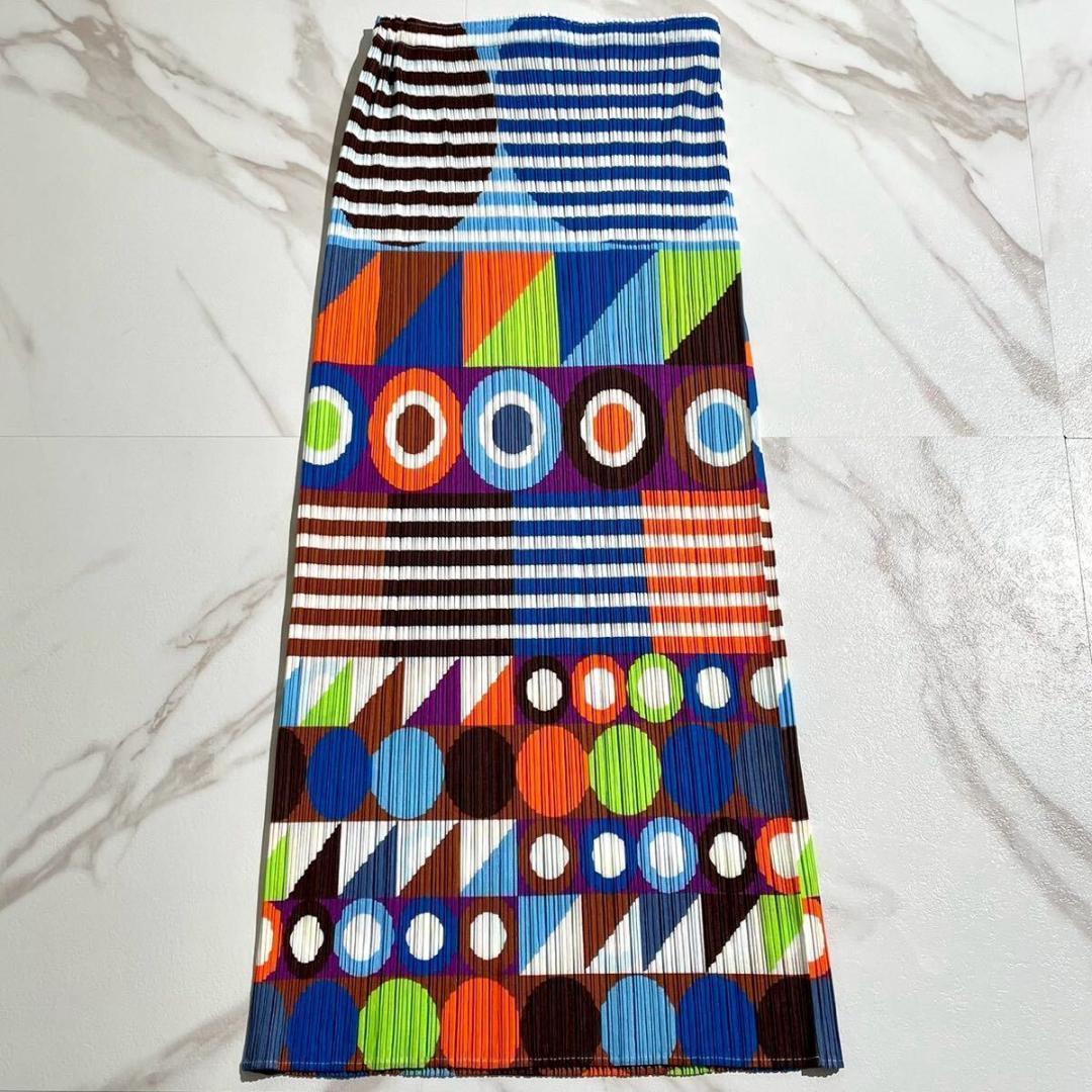 極美品✨PLEATS PLEASE 幾何学模様 総柄 プリーツロングスカート