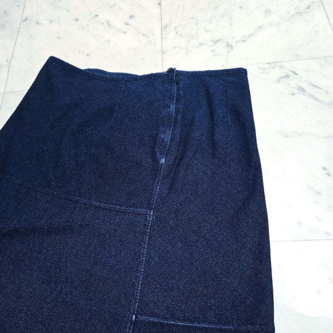 45R コットンインディゴ ロングスカート Aライン 切替え