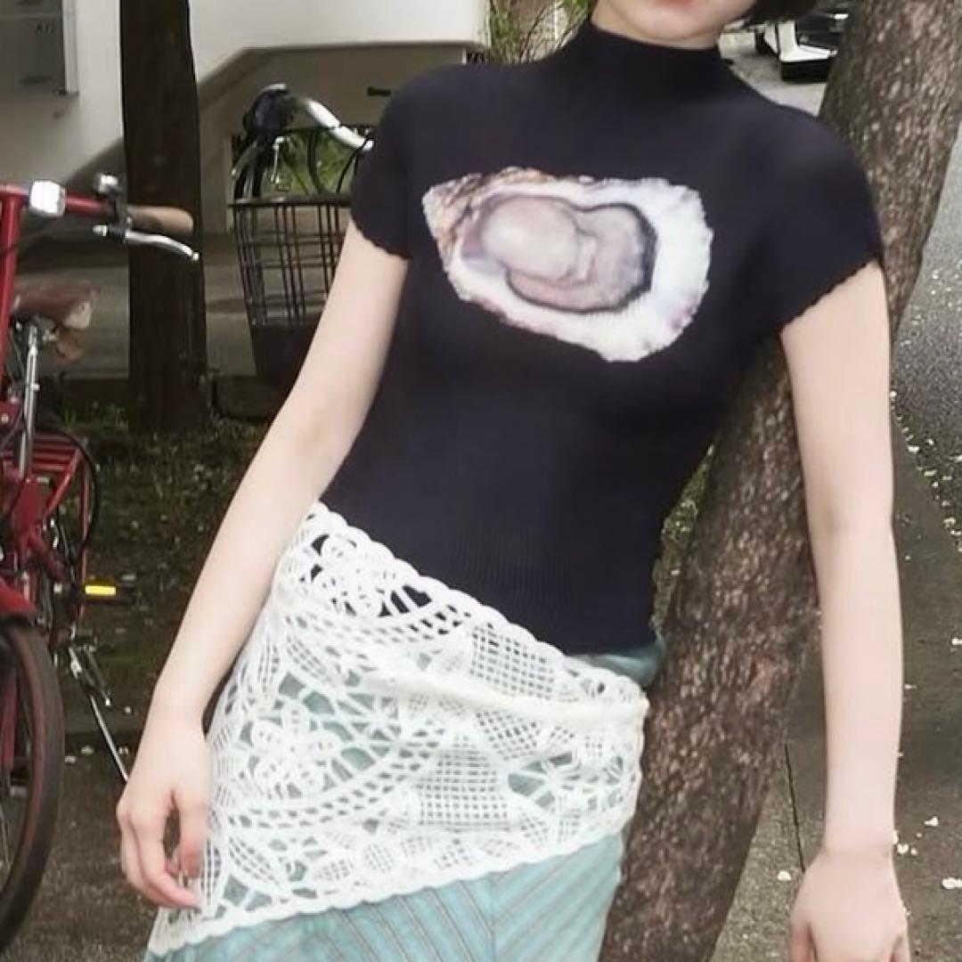 musubore pleatsed print tops 牡蠣/オイスター