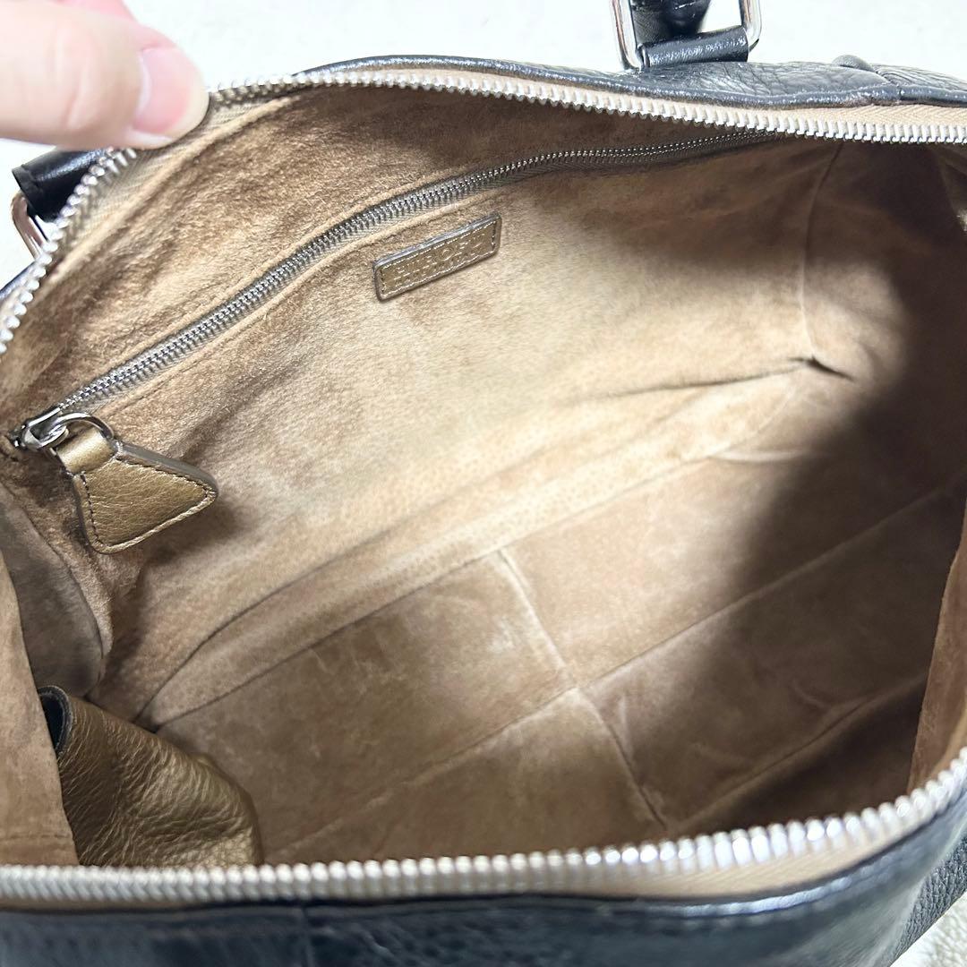 極美品　ヒロフ　HIROFU ミニボストンバッグ　黒　オールレザー　シボ革