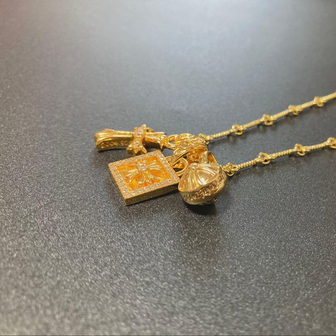 22k ベビーファット　スクエア　ボール　ゴールドネックレス　50㎝