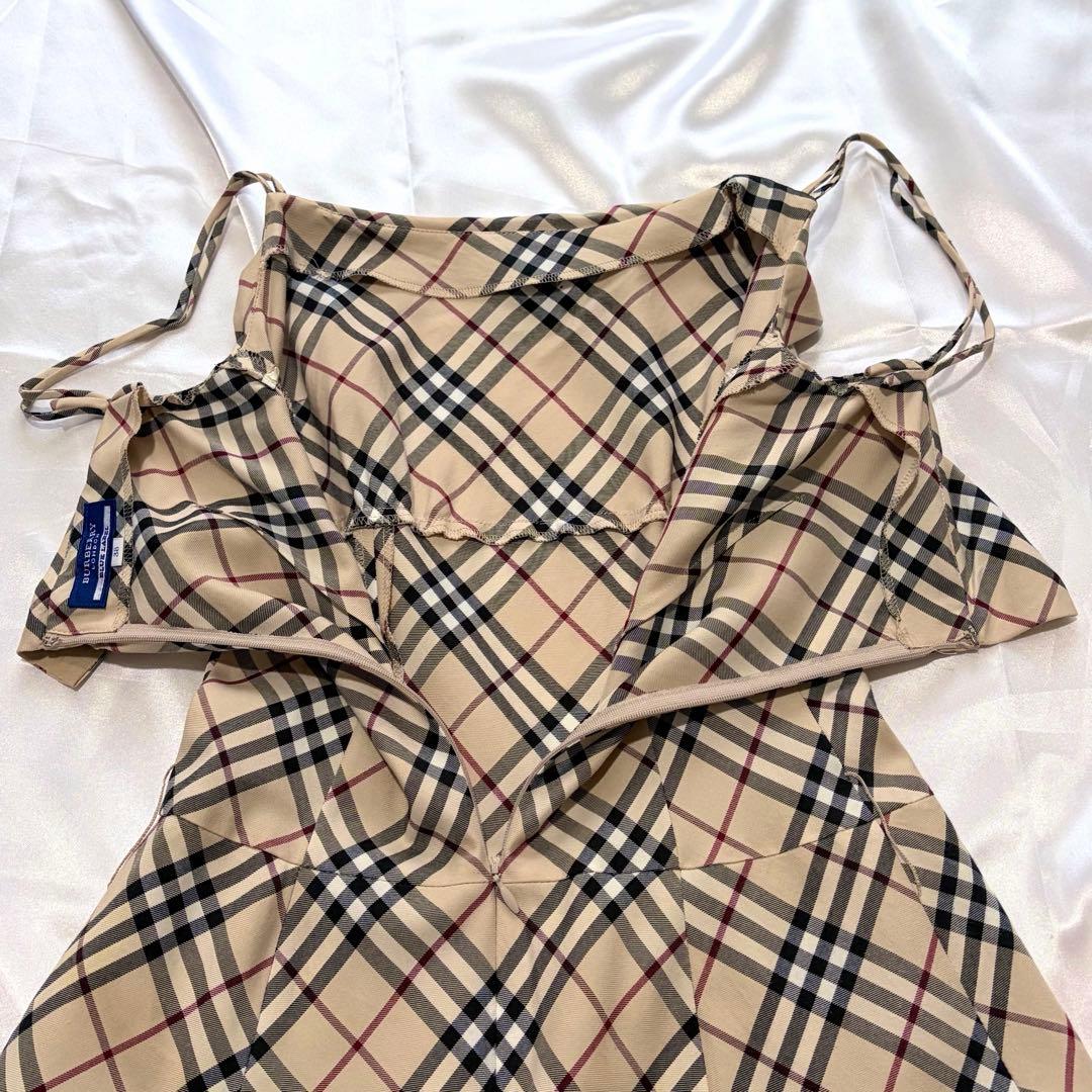 【極美品】バーバリーブルーレーベル ノバチェック 膝丈キャミワンピース 日本製
